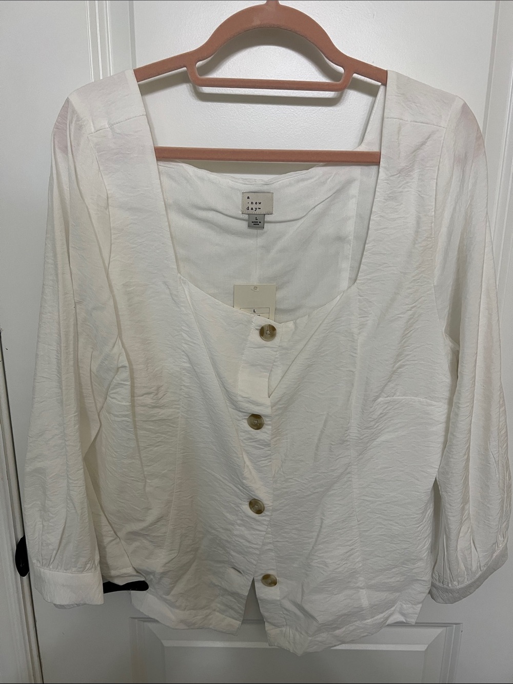 a new day White Button-Front Square-Neck Blouse